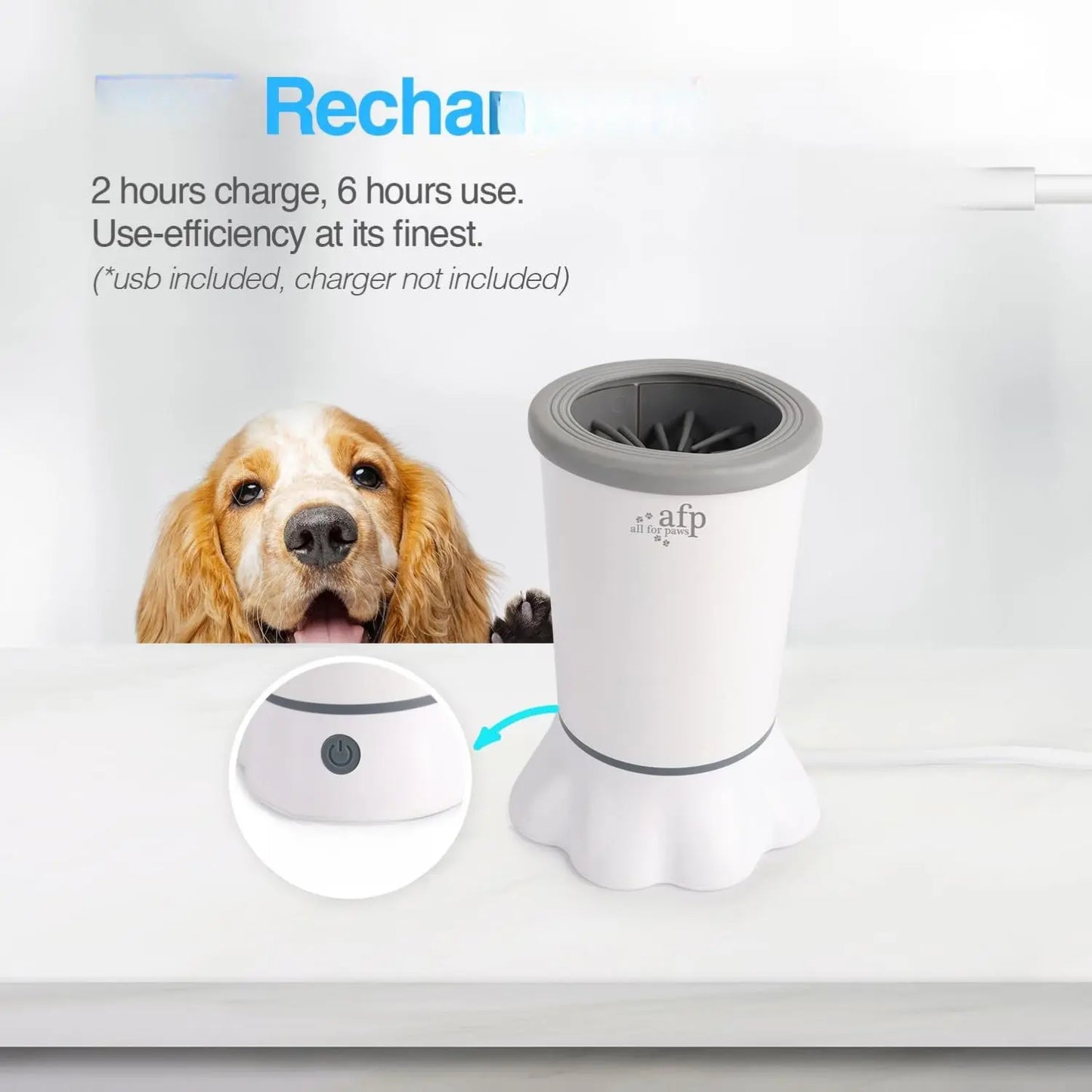 ALL for PAWS Electric Dog Paw Cleaner - Portable Mud Washer with Soft Silicone Brush, Two Speed Options & Suction Cup Base