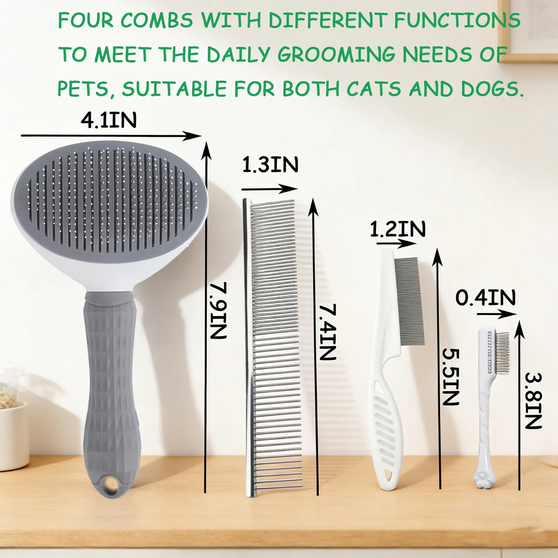 4PCS Pet Groomer Tools Shedding Grooming Kit - Self-Cleaning Slicker Brush, Dual-Sided Stainless Steel Dematting Comb, Tear Stain Comb, Fur Removal Tool for Long/Short Hair Dogs & Cats - Fur-Free Home Supplies, Grooming Supplies