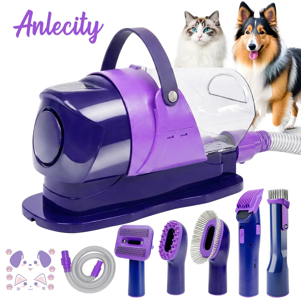 Anlecity Professional Dog Grooming Vacuum with 3 Suction Modes, 6-In-1 Pet Groomer Kit with 3L Large Cup, Cordless Electric Clippers & 5 Grooming Tools, High-Efficiency Pet Hair Removal System for Dogs & Cats