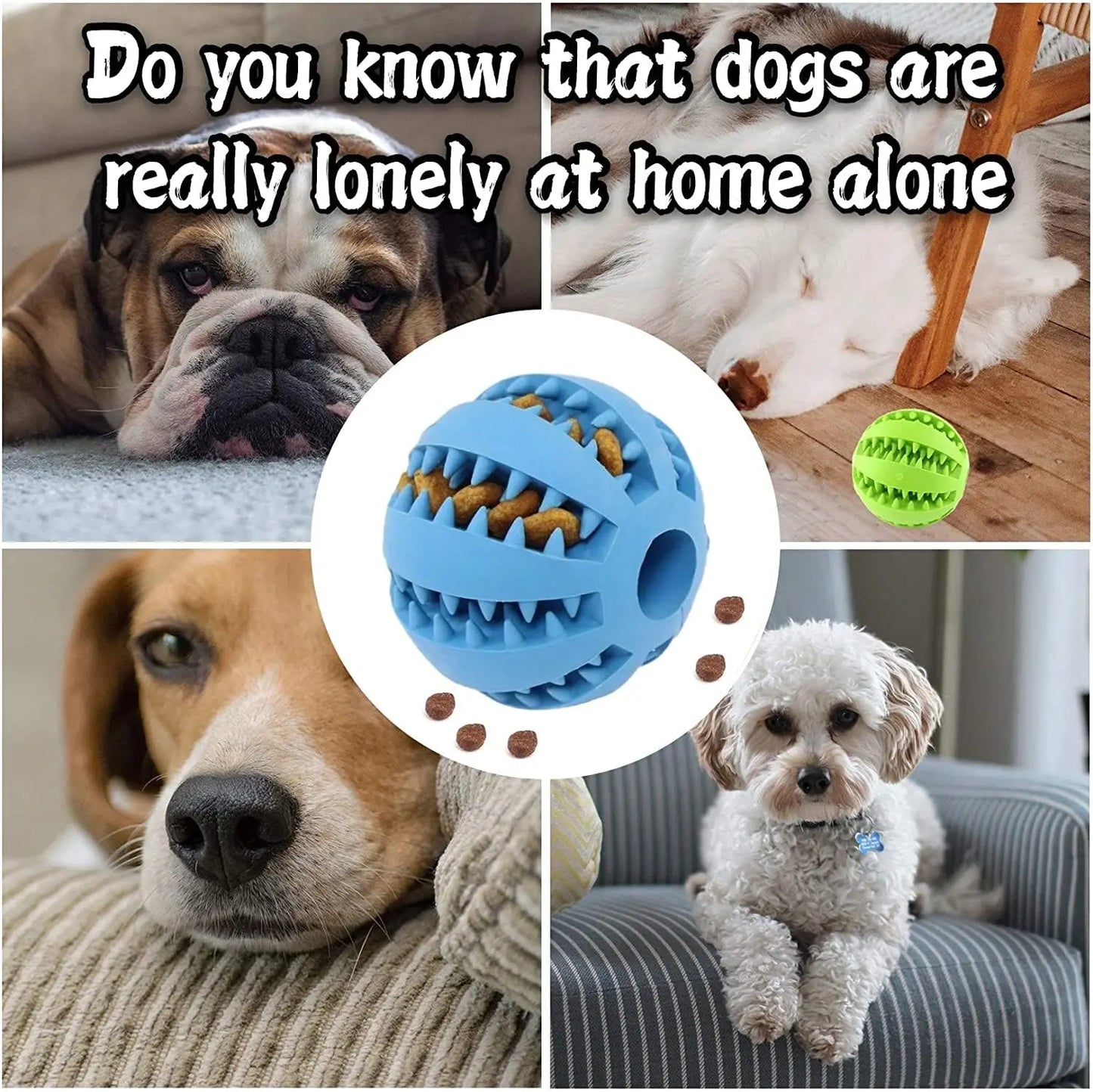2 Pack 2.8" Dog Treat Toy Ball, Dog Tooth Cleaning Toy, Interactive Dog Toys (1 Green+1 Blue)