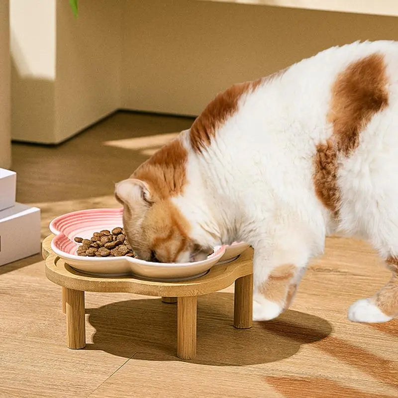 Flower Shaped Pet Feeding Bowl Feeder, 1 Count Pet Snack Bowl with Wooden Stand, Pet Feeding Supplies for Dog & Cat, Pet Supplies