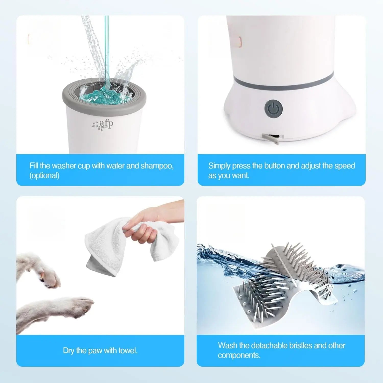 ALL for PAWS Electric Dog Paw Cleaner - Portable Mud Washer with Soft Silicone Brush, Two Speed Options & Suction Cup Base