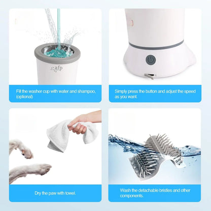 ALL for PAWS Electric Dog Paw Cleaner - Portable Mud Washer with Soft Silicone Brush, Two Speed Options & Suction Cup Base