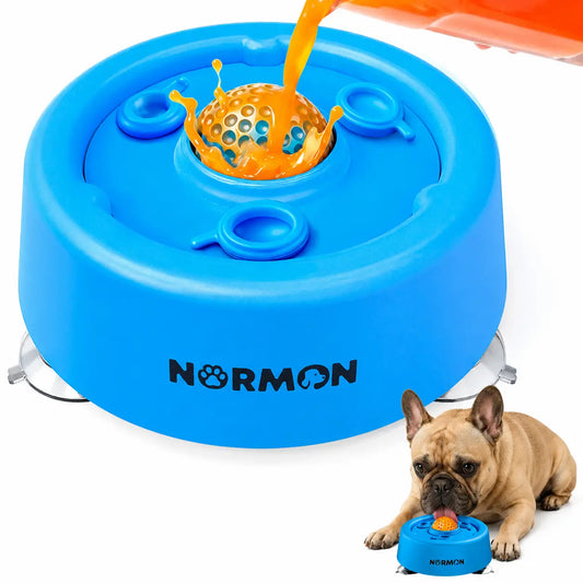 Normon No-Spill Slow Feeder Dog Bowl with Suction Base - Perfect for Bone Broth, Yogurt & Liquid Treats - Ideal for Puppies & Dogs of All Sizes