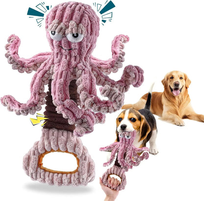 Squeaky Dog Toys, Octopus Dog Toy for Aggressive Chewers, Interactive Tug of War Puppy Toy to Keep Them Busy(Purple)