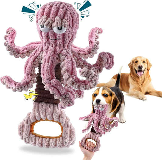 Squeaky Dog Toys, Octopus Dog Toy for Aggressive Chewers, Interactive Tug of War Puppy Toy to Keep Them Busy(Purple)