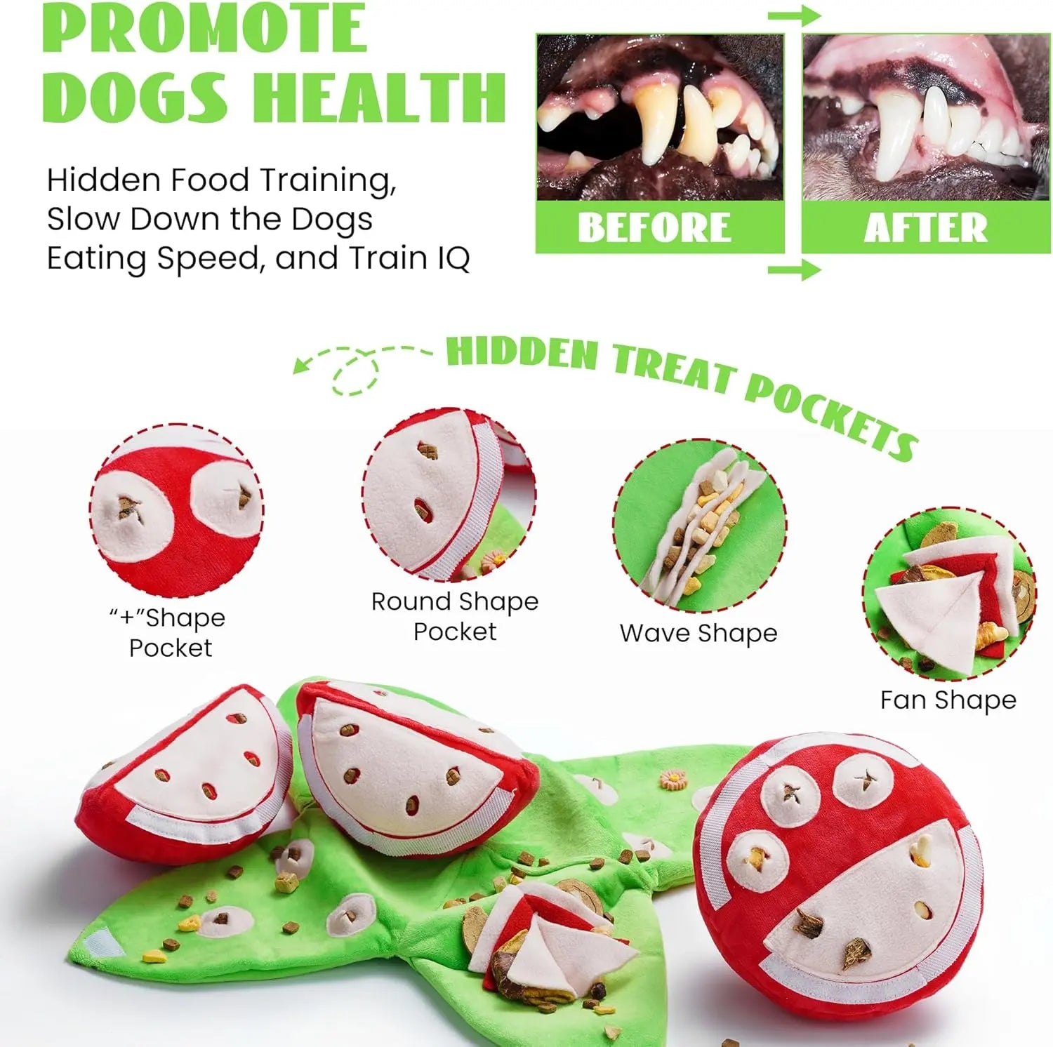 Nocciola 4-In-1 Watermelon Dog Enrichment Toys, 3 Squeaky Slices with a Rind Snuffle Mat for Treats Hunting Fun, Hide and Seek Puzzle Toy for All Breeds Interactive Chew