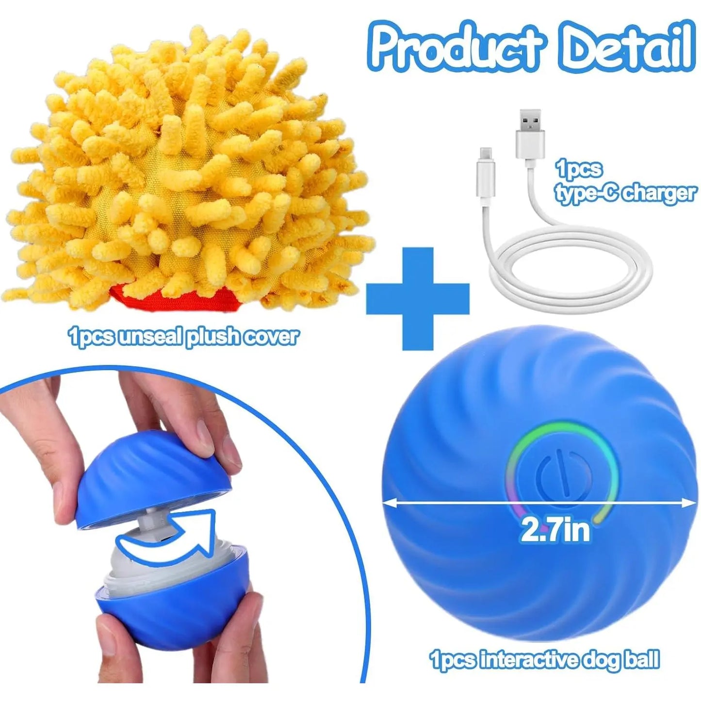 Interactive Dog Ball Toy - Self-Rolling, Motion-Activated, Anti-Chewer Cover, 2.64 Inch Diameter, Provides Exercise for Small/Medium Dogs, Halloween/Birthday Pet Enrichment Toy