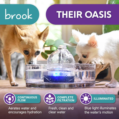 Brook Glass Pet Fountain (90Oz/2.7L) – Cat Water Fountain & Small Dog Drinking Fountain – Automatic Water Dispenser Cat Fountain