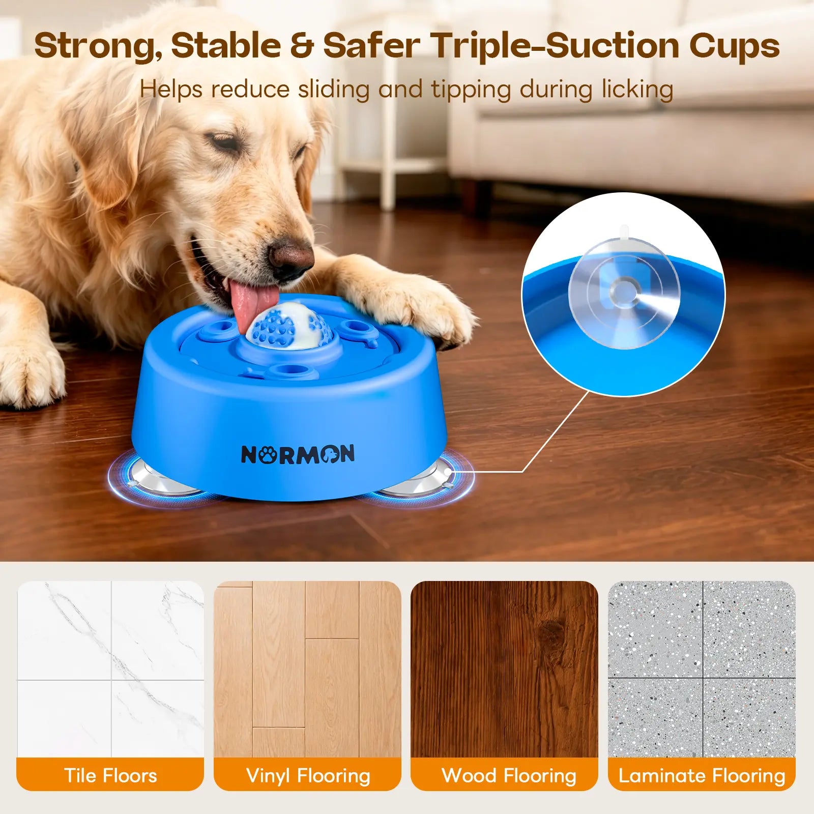 Normon No-Spill Slow Feeder Dog Bowl with Suction Base - Perfect for Bone Broth, Yogurt & Liquid Treats - Ideal for Puppies & Dogs of All Sizes
