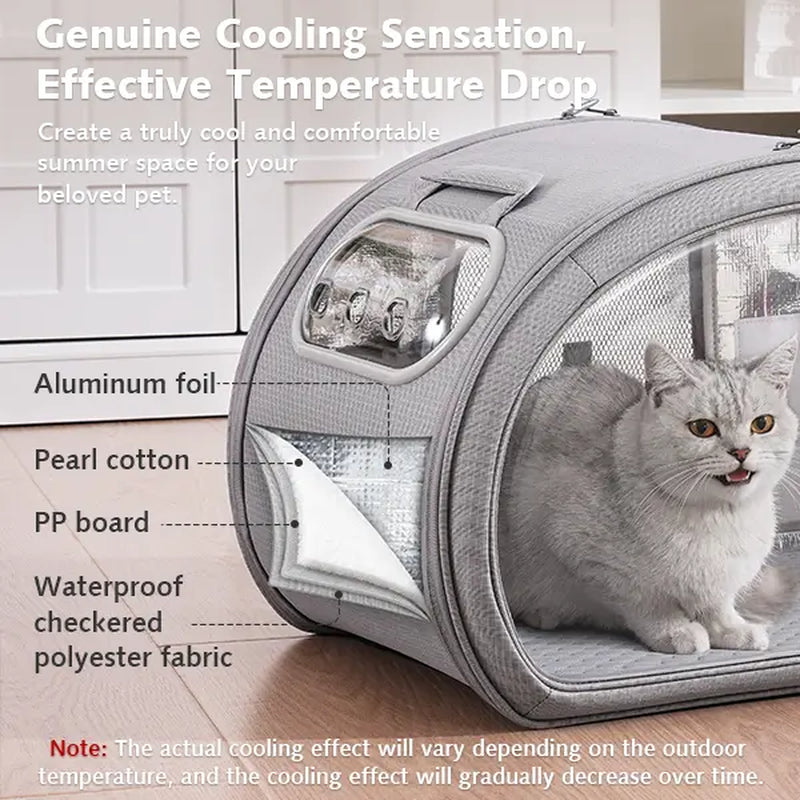Pecute Pet Cooling House - Portable Bubble View Pod with Detachable Cooling Blanket, Full-View Window, Insulated Wall, Fiberglass Rods, No-Assembly Design, All-Season, Folds Flat for Small Dogs/Cats (Indoor & Travel Use)