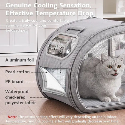 Pecute Pet Cooling House - Portable Bubble View Pod with Detachable Cooling Blanket, Full-View Window, Insulated Wall, Fiberglass Rods, No-Assembly Design, All-Season, Folds Flat for Small Dogs/Cats (Indoor & Travel Use)
