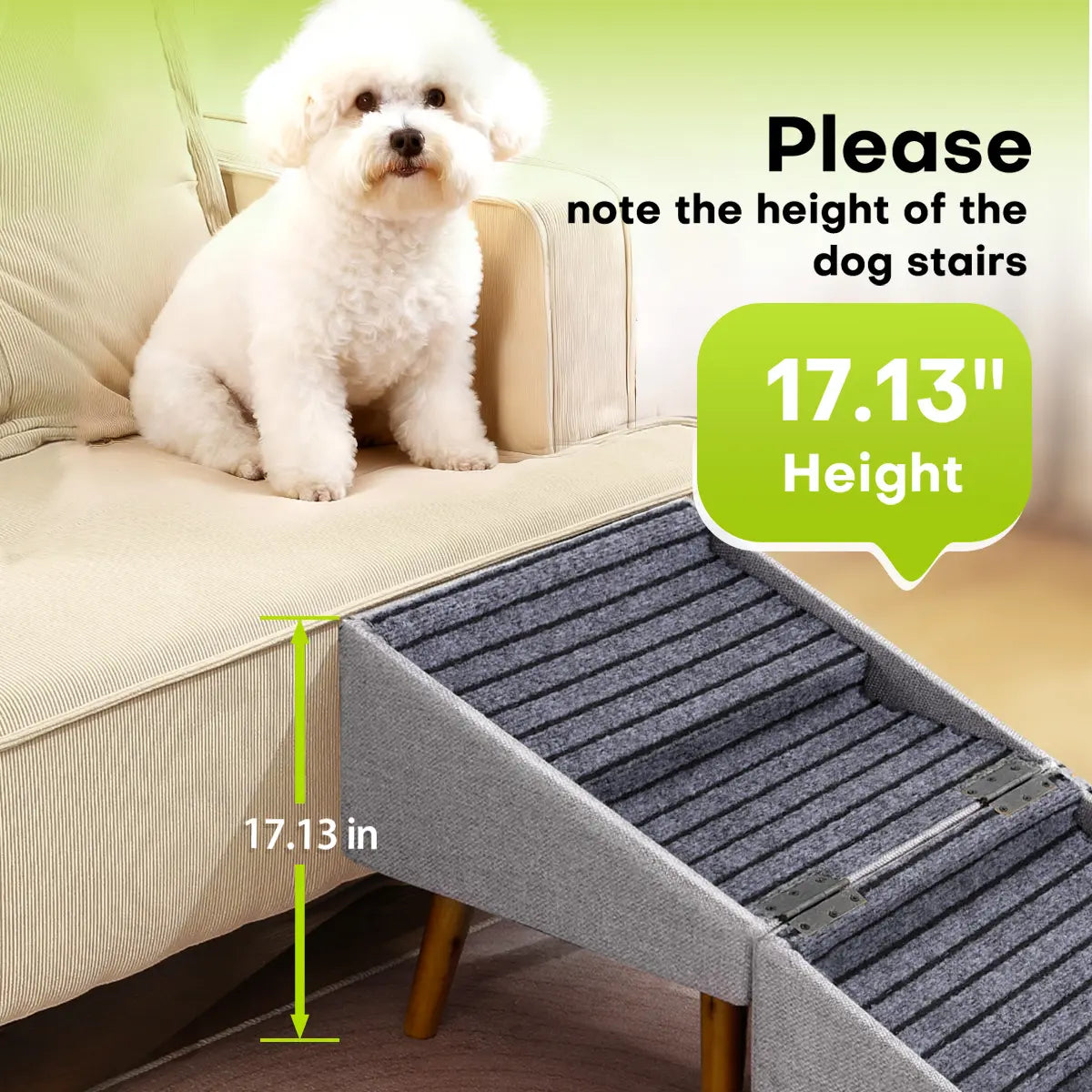 17.13" H Dog Stairs for Small Dogs, Escaleras Para Perros, 2-In-1 Pet Steps & Ottoman - Foldable Dog Stairs for Couch, Non-Slip Wooden Pet Stairs for Puppy Senior Injured Dogs