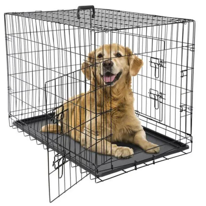 Zeny 36L X 23W X 25H Inches Collapsible Steel Wire Dog Crate - Double Door Small Pet Travel Kennel with Secure Latch, Easy Cleaning Tray, 15.98Lbs, Indoor/Outdoor Use, Black