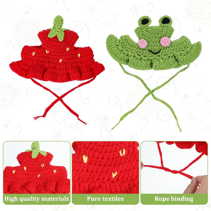 4PCS Handmade Knitted Cartoon Pet Hats for Small Cats & Puppies, Soft Polyester Frog/Cat/Puppy Shaped Costume Headwear for Halloween, Birthday Party, Daily Wear, Cartoon Hats