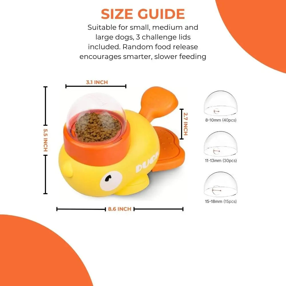 Pets Sparkle Duck Feeder for Dogs - Anti-Slip Rubber Duck Dog Treat Dispenser - Dog Treat Dispender Toy - Slow Puzzle Feeder Toy for IQ Training, Mental Enrichment for Dogs and Cats
