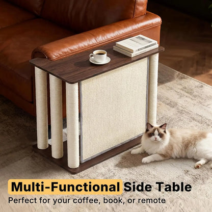 Veehoo Couch Protector from Cat Claws, Couch End Table with Cat Scratch Panel and Scratching Posts, Pet Corner Sofa Side Table Scratcher, Black Walnut, Right