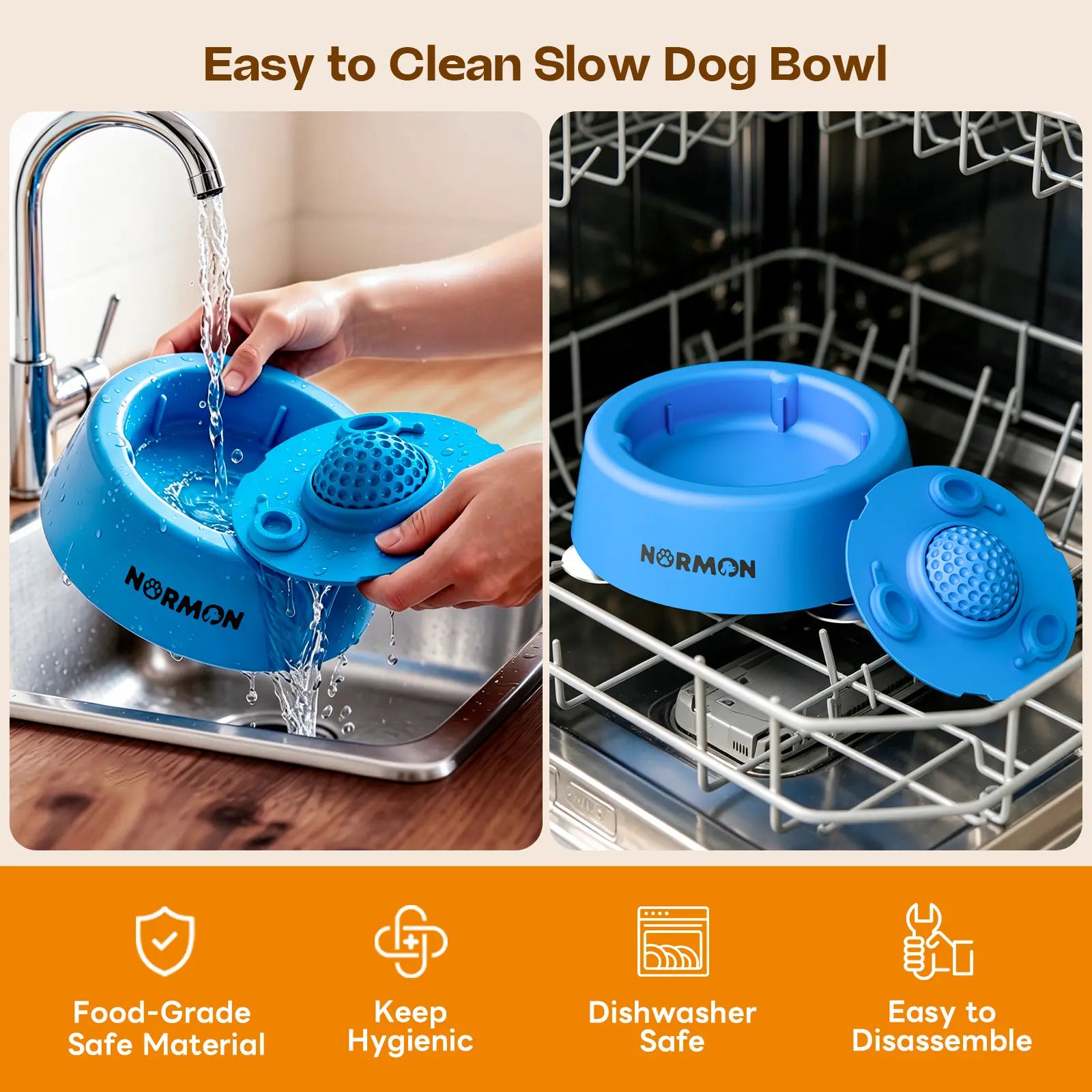 Normon No-Spill Slow Feeder Dog Bowl with Suction Base - Perfect for Bone Broth, Yogurt & Liquid Treats - Ideal for Puppies & Dogs of All Sizes