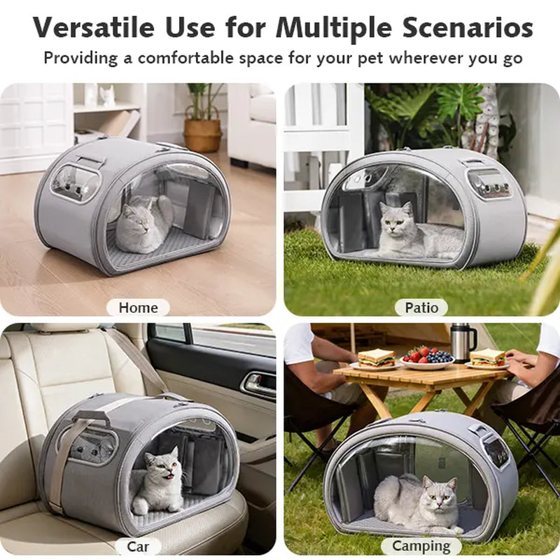 Pecute Pet Cooling House - Portable Bubble View Pod with Detachable Cooling Blanket, Full-View Window, Insulated Wall, Fiberglass Rods, No-Assembly Design, All-Season, Folds Flat for Small Dogs/Cats (Indoor & Travel Use)