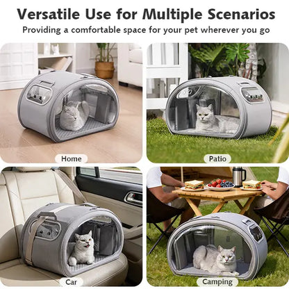 Pecute Pet Cooling House - Portable Bubble View Pod with Detachable Cooling Blanket, Full-View Window, Insulated Wall, Fiberglass Rods, No-Assembly Design, All-Season, Folds Flat for Small Dogs/Cats (Indoor & Travel Use)