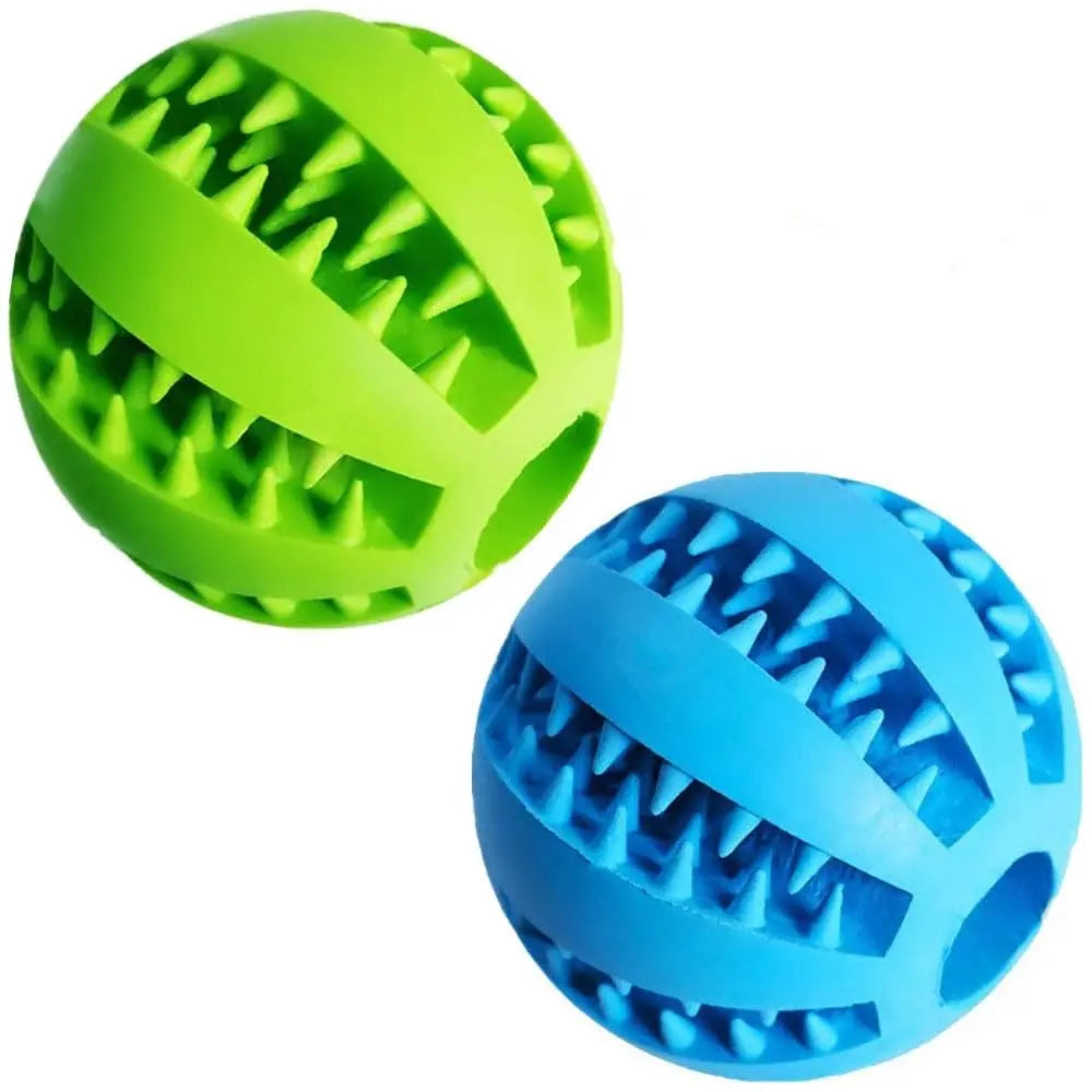 2 Pack 2.8" Dog Treat Toy Ball, Dog Tooth Cleaning Toy, Interactive Dog Toys (1 Green+1 Blue)