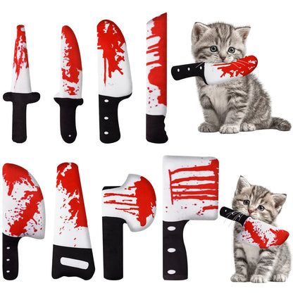 Zoozoo 8PCS Halloween Cat Catnip Toys Set for Cats & Kittens, Assorted Shapes Plush with Crinkle Paper, Durable Bite-Resistant Fabric, Interactive Play for Battling, Biting, Chasing (Knives)