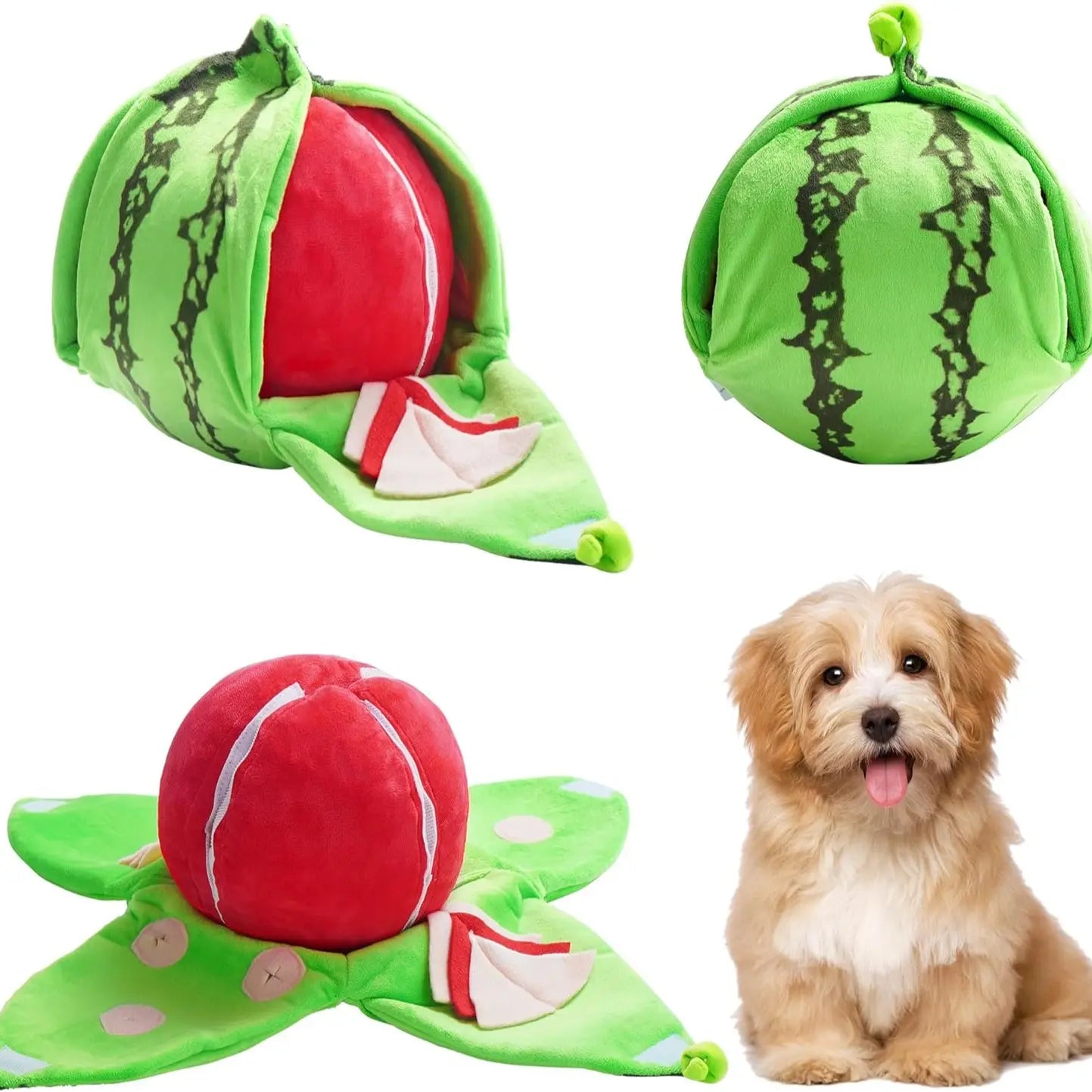 Nocciola 4-In-1 Watermelon Dog Enrichment Toys, 3 Squeaky Slices with a Rind Snuffle Mat for Treats Hunting Fun, Hide and Seek Puzzle Toy for All Breeds Interactive Chew