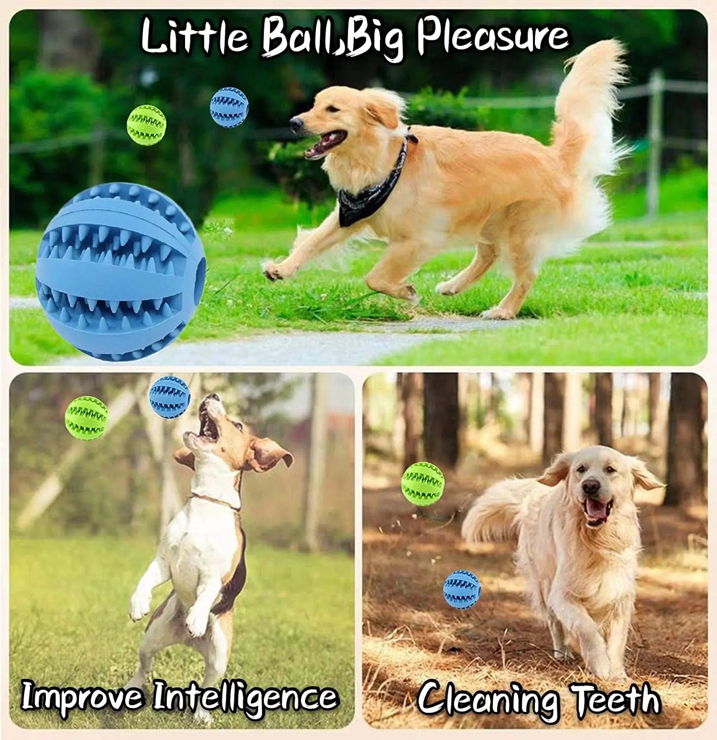 2 Pack 2.8" Dog Treat Toy Ball, Dog Tooth Cleaning Toy, Interactive Dog Toys (1 Green+1 Blue)