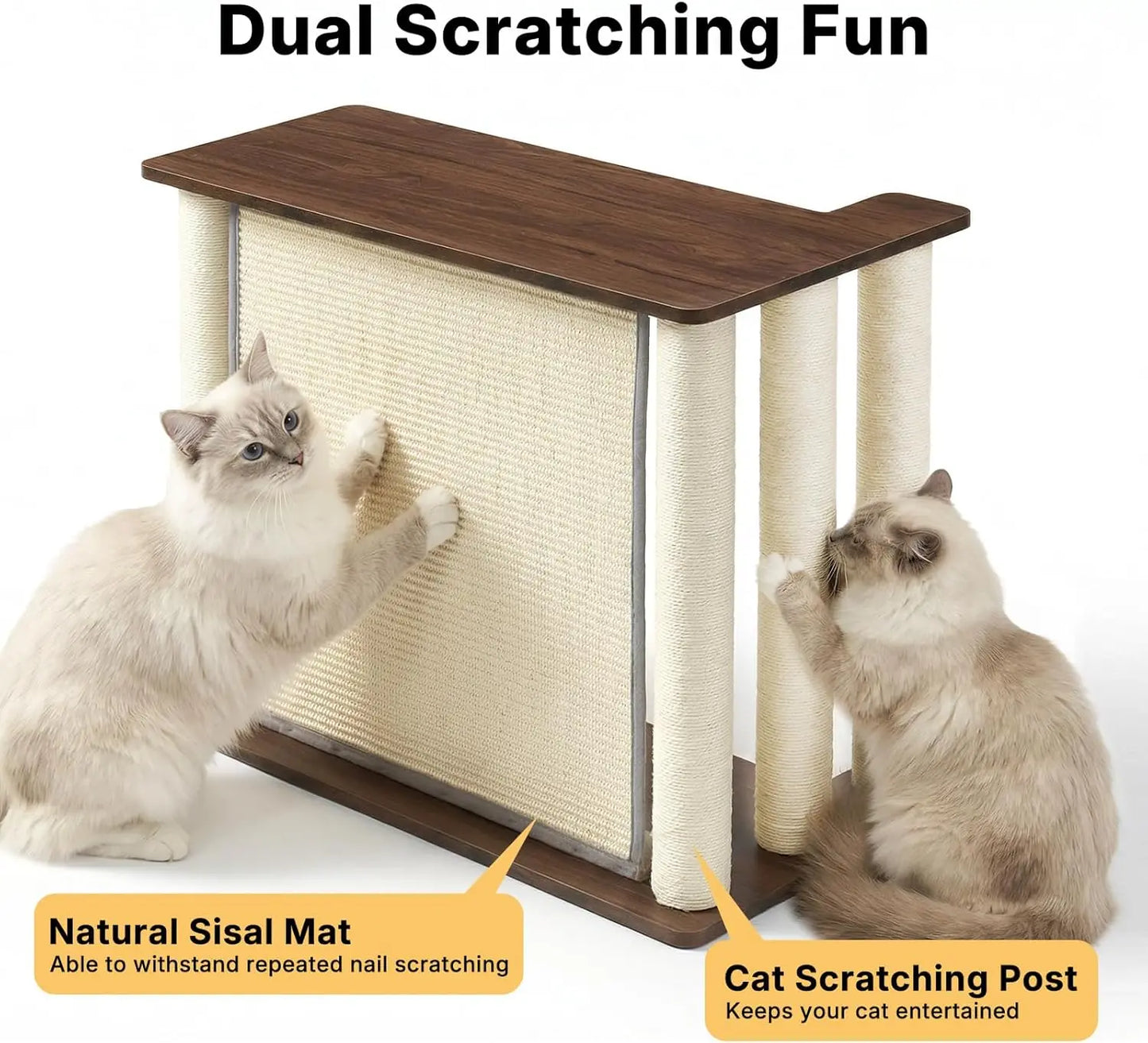 Veehoo Couch Protector from Cat Claws, Couch End Table with Cat Scratch Panel and Scratching Posts, Pet Corner Sofa Side Table Scratcher, Black Walnut, Right