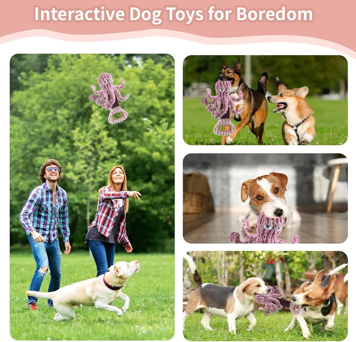 Squeaky Dog Toys, Octopus Dog Toy for Aggressive Chewers, Interactive Tug of War Puppy Toy to Keep Them Busy(Purple)