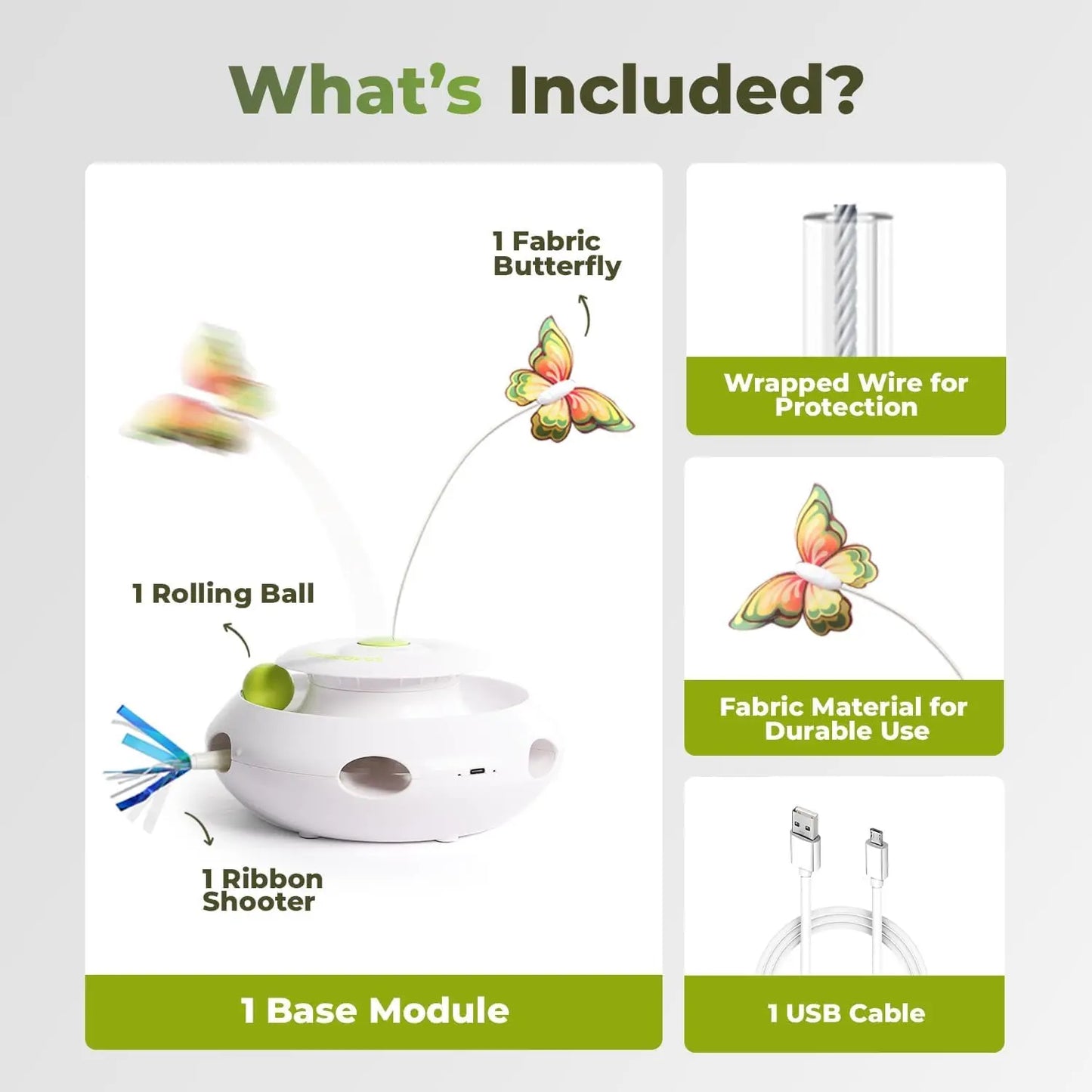Exciting 3-in-1 Motion Activated Cat Toy with Spinning Butterfly, Rolling Ball & Shooting Ribbon - Rechargeable & Safe for Interactive Kitten Fun!