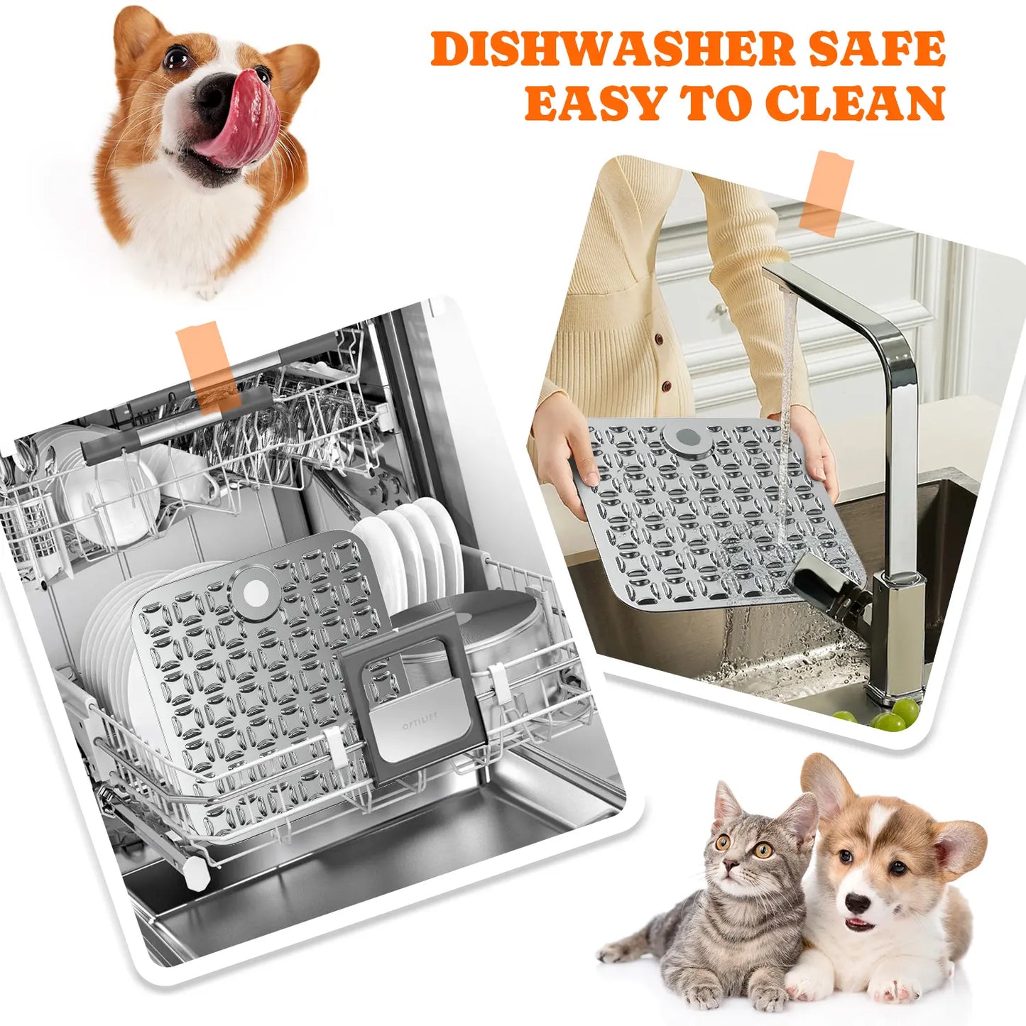 Pawtners Stainless Steel Dog Lick Mat - Large Slow Feeder Anti-Slip Feeding Mat, Stress-Reducing Anxiety Aid, No-Spill Pad for Liquid Treats (Bone Broth, Yogurt), Post-Op Care Calming Accessory with Spatula & Brush, Anti-Slip Feeding Mats