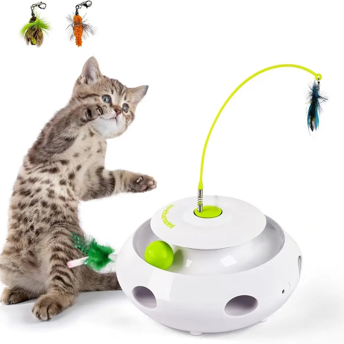 Exciting 3-in-1 Motion Activated Cat Toy with Spinning Butterfly, Rolling Ball & Shooting Ribbon - Rechargeable & Safe for Interactive Kitten Fun!