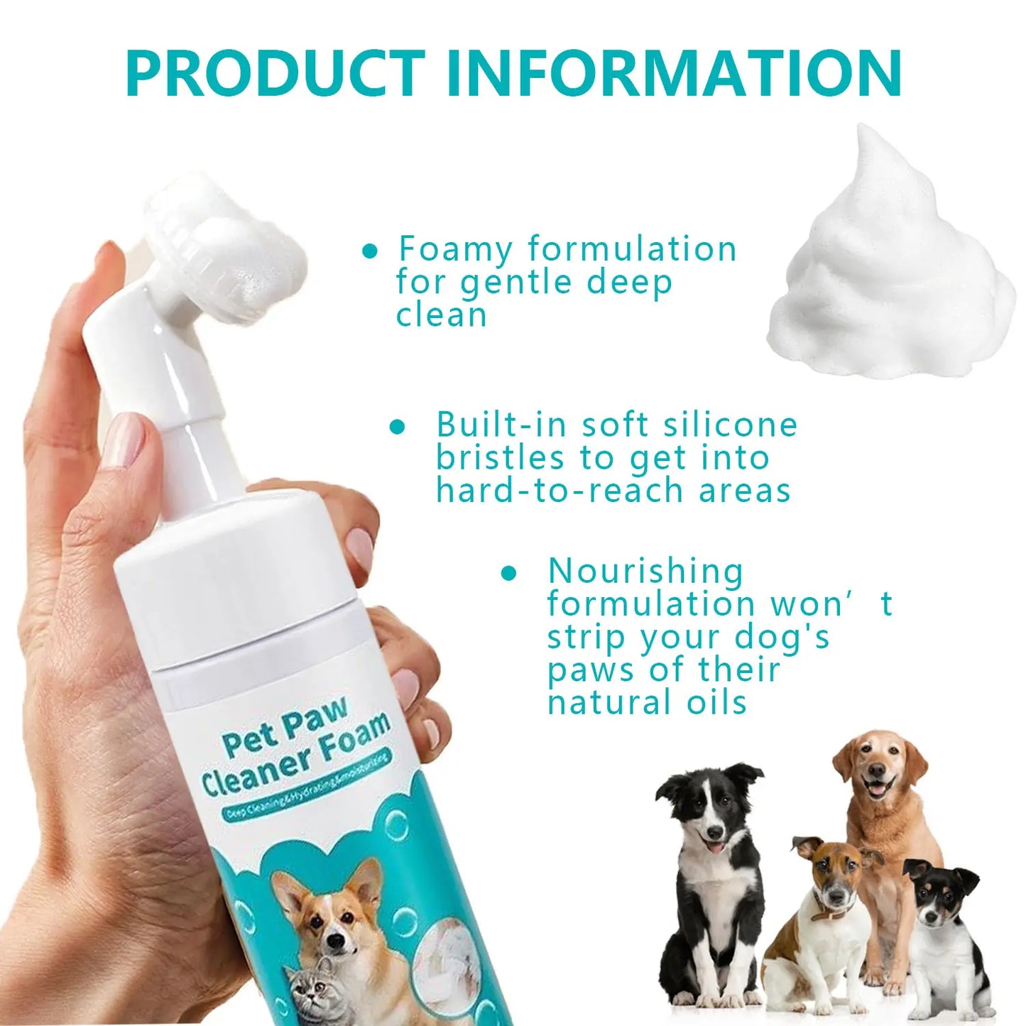 Ultimate No Rinse Dog Paw Cleaner & Puppy Paw Washer - Easy-to-Use Silicone Brush with Gentle Plant-Based Foam - 150ml Natural Oils for Cats & Pets