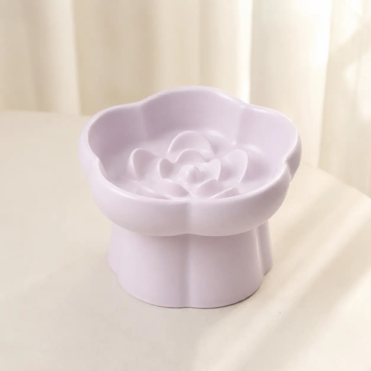 Ceramic Slow Feeder Cat Bowl, Flower-Shaped 6X Slow Eating Design, Elevated Tilted Bowl for Whisker Relief, Helps Reduce Vomiting & Bloating, Non-Slip Base