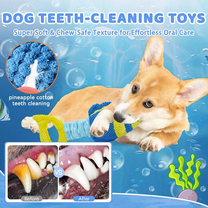 Tug of War Dog Toy, Squeaky Dog Toys for Aggressive Chewers, Interactive Fish Puppy Toys with Crinkle Paper to Keep Them Busy