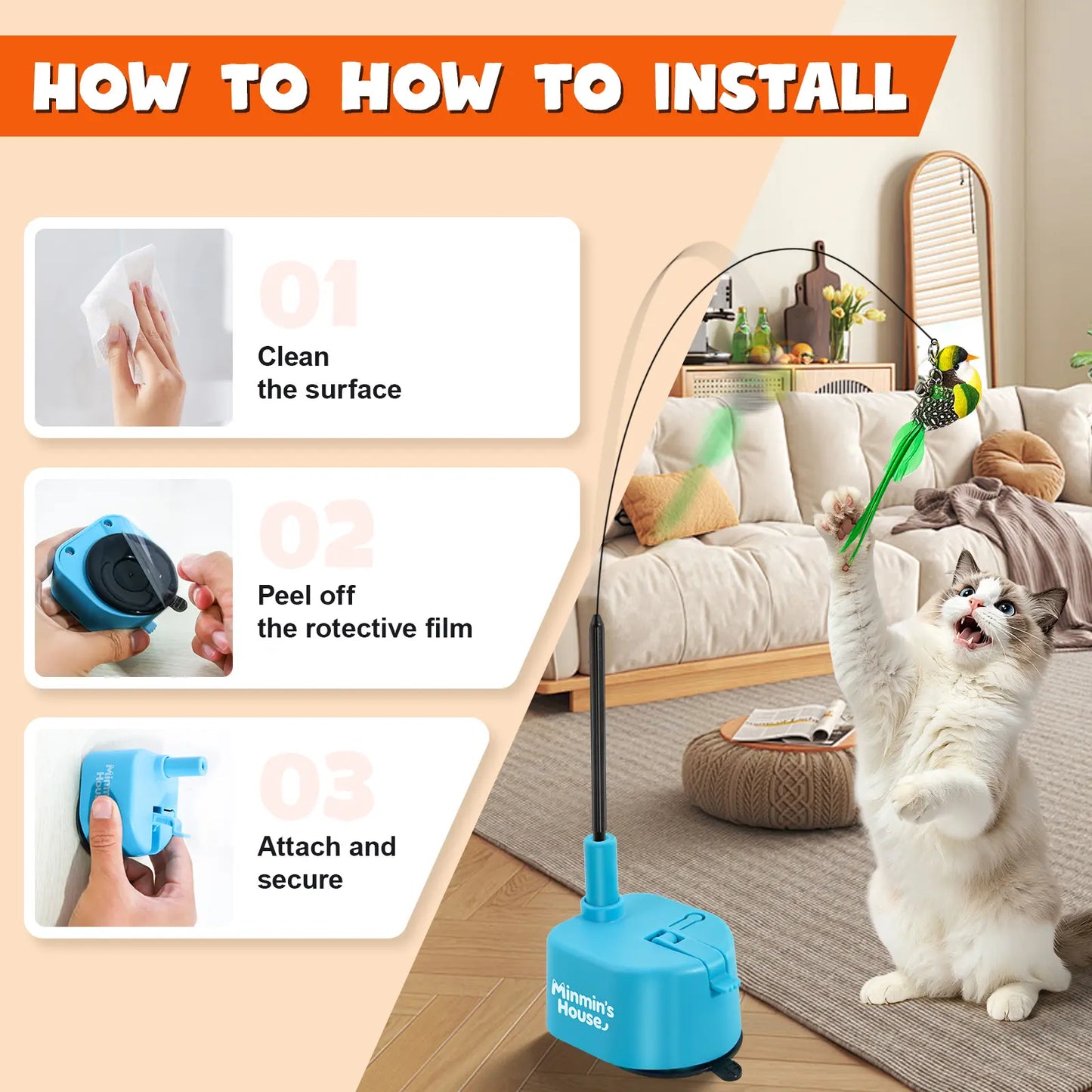 Interactive Cat Toys for Indoor Cats - Automatic 360° Swirling Flying Bird Feather Toy, USB Rechargeable Electric Cat Teaser with Reusable Strong Sticky Vacuum Suction Cup Base,Self-Play Toy for Bored Cat,#Summerwins #Dealsforyoudays