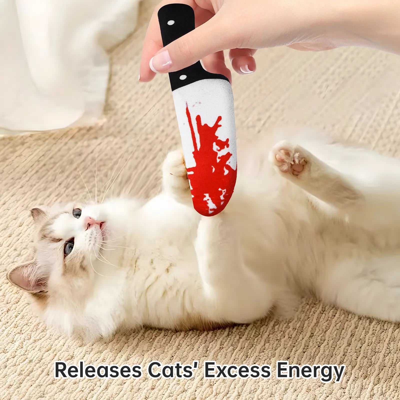 Zoozoo 8PCS Halloween Cat Catnip Toys Set for Cats & Kittens, Assorted Shapes Plush with Crinkle Paper, Durable Bite-Resistant Fabric, Interactive Play for Battling, Biting, Chasing (Knives)