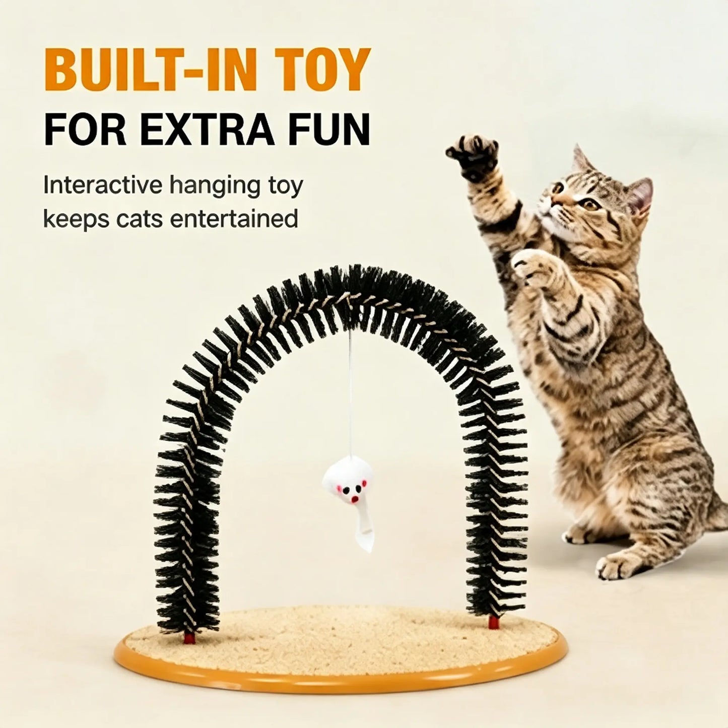 Interactive Cat Arch Self Groomer with Scratching Pad – Foldable Massage & Fur Removal Toy for Indoor Cats, Self-Grooming Play Station for Cats & Kittens