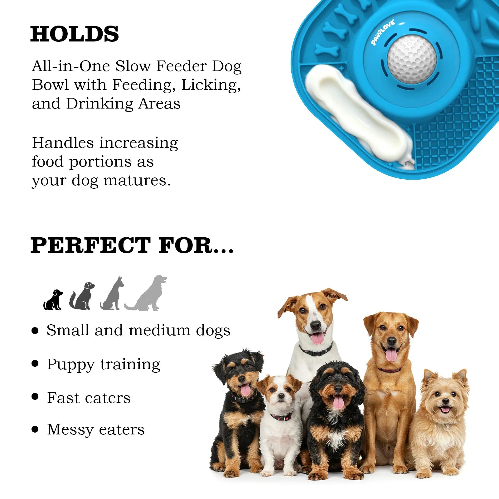 Pawlove Slow Feeder Bowl - Anti-Slip Ball-In Design, 3/4 Cup Capacity for Liquid Treats, Bone Broth, Yogurt, Anxiety Relief, Dishwasher Safe, Easy Wash - Post-Op Lick Toy for All Dog Breeds | Pet Supplies, Dog Accessories