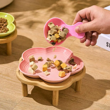 Flower Shaped Pet Feeding Bowl Feeder, 1 Count Pet Snack Bowl with Wooden Stand, Pet Feeding Supplies for Dog & Cat, Pet Supplies