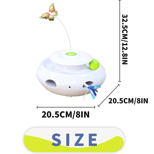 Exciting 3-in-1 Motion Activated Cat Toy with Spinning Butterfly, Rolling Ball & Shooting Ribbon - Rechargeable & Safe for Interactive Kitten Fun!