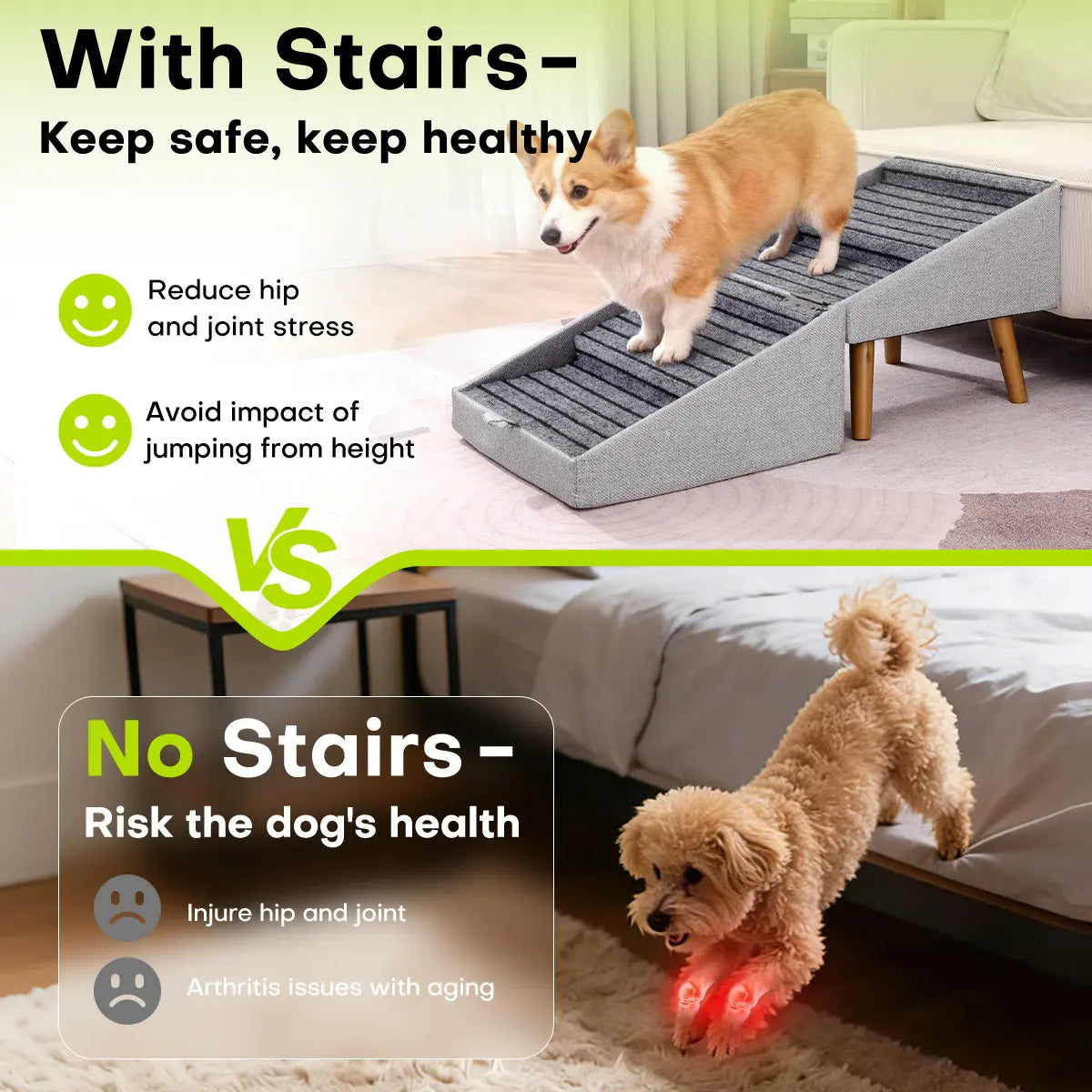 17.13" H Dog Stairs for Small Dogs, Escaleras Para Perros, 2-In-1 Pet Steps & Ottoman - Foldable Dog Stairs for Couch, Non-Slip Wooden Pet Stairs for Puppy Senior Injured Dogs