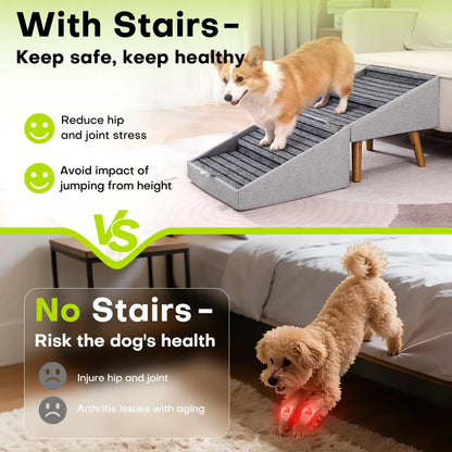 17.13" H Dog Stairs for Small Dogs, Escaleras Para Perros, 2-In-1 Pet Steps & Ottoman - Foldable Dog Stairs for Couch, Non-Slip Wooden Pet Stairs for Puppy Senior Injured Dogs