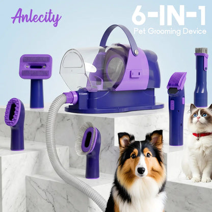 Anlecity Professional Dog Grooming Vacuum with 3 Suction Modes, 6-In-1 Pet Groomer Kit with 3L Large Cup, Cordless Electric Clippers & 5 Grooming Tools, High-Efficiency Pet Hair Removal System for Dogs & Cats