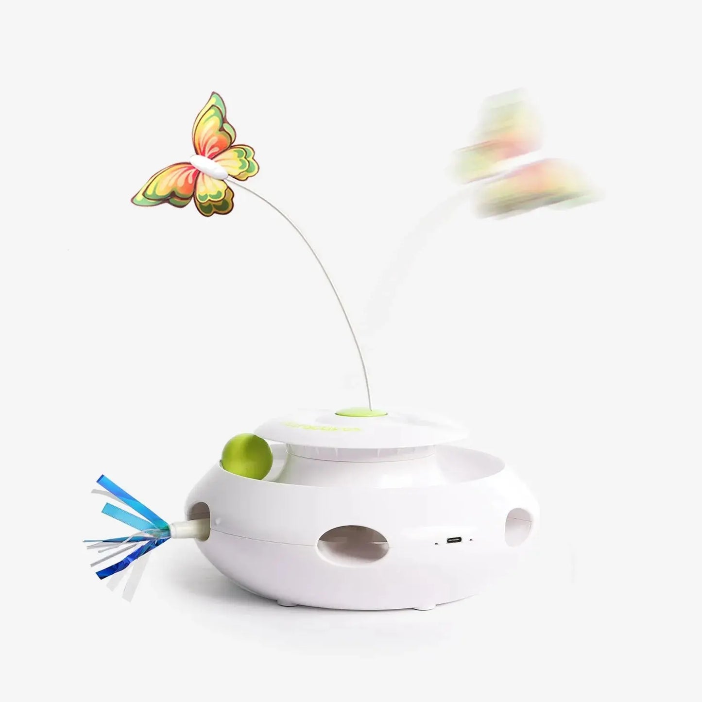 Exciting 3-in-1 Motion Activated Cat Toy with Spinning Butterfly, Rolling Ball & Shooting Ribbon - Rechargeable & Safe for Interactive Kitten Fun!