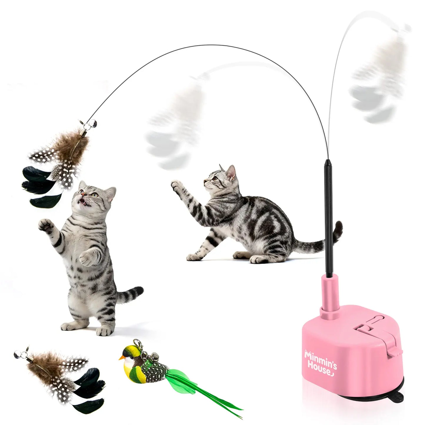 Interactive Cat Toys for Indoor Cats - Automatic 360° Swirling Flying Bird Feather Toy, USB Rechargeable Electric Cat Teaser with Reusable Strong Sticky Vacuum Suction Cup Base,Self-Play Toy for Bored Cat,#Summerwins #Dealsforyoudays
