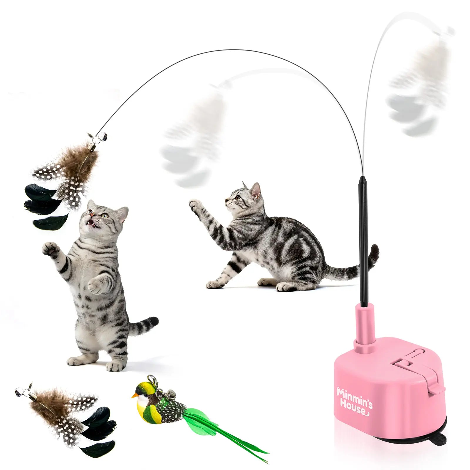 Interactive Cat Toys for Indoor Cats - Automatic 360° Swirling Flying Bird Feather Toy, USB Rechargeable Electric Cat Teaser with Reusable Strong Sticky Vacuum Suction Cup Base,Self-Play Toy for Bored Cat,#Summerwins #Dealsforyoudays