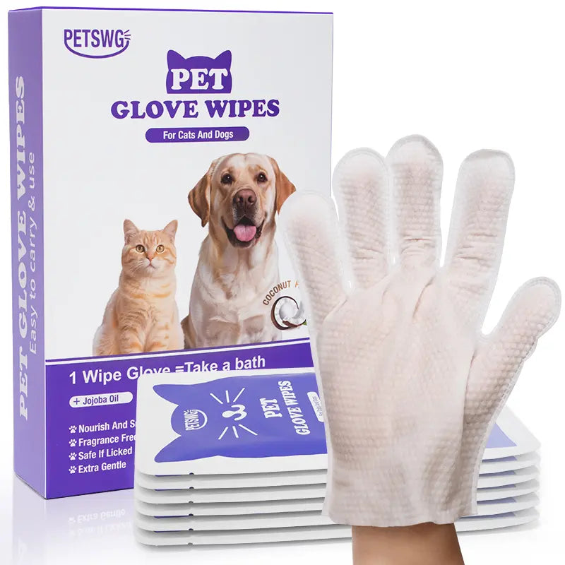 20Pcs Pet Cleaning Gloves Deodorant Bathing Wipes, Hypoallergenic Pet Cleaning Wipes Nourishing Hair Coconut Oil Dog Grooming Wipes, Puppy Bathing Gloves Wipes Cleaner