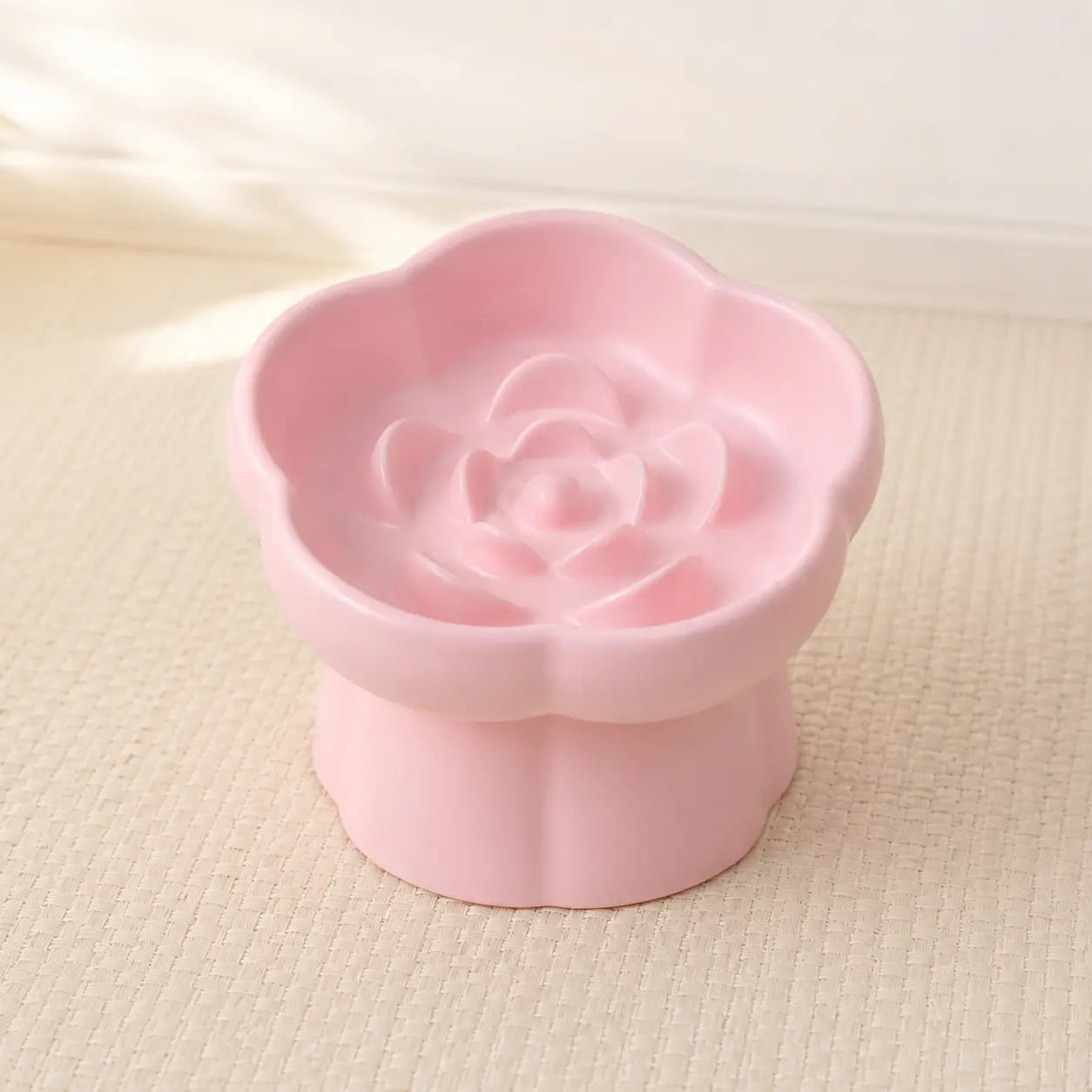 Ceramic Slow Feeder Cat Bowl, Flower-Shaped 6X Slow Eating Design, Elevated Tilted Bowl for Whisker Relief, Helps Reduce Vomiting & Bloating, Non-Slip Base